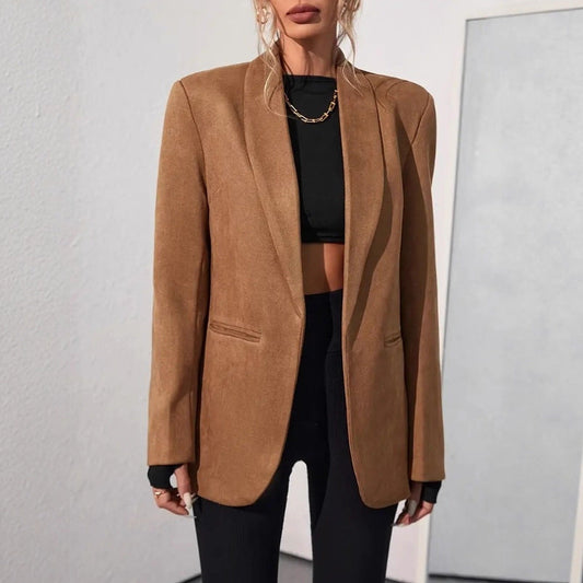 Women’s Blazer – Relaxed Oversized Fit – Longline Open Front – Shawl Lapel Structured Shoulders