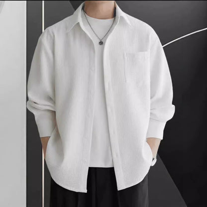 Men’s Button-Up Shirt – Waffle Knit – Oversized Fit – Long Sleeve – Casual Layer