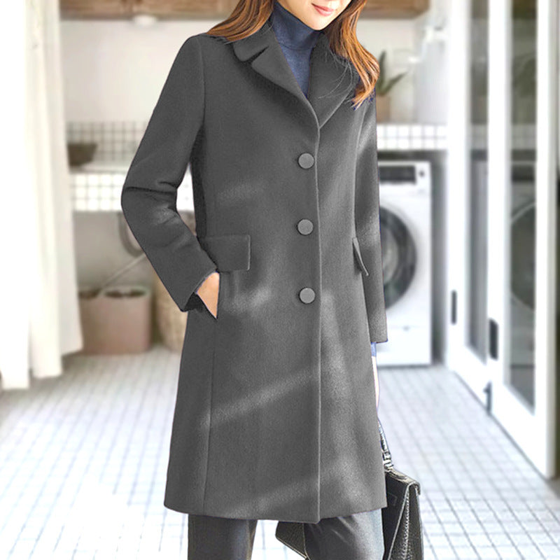 Women’s Trench Coat – Tailored Fit – Wool Blend – Notched Lapel – Knee Length – Button Front