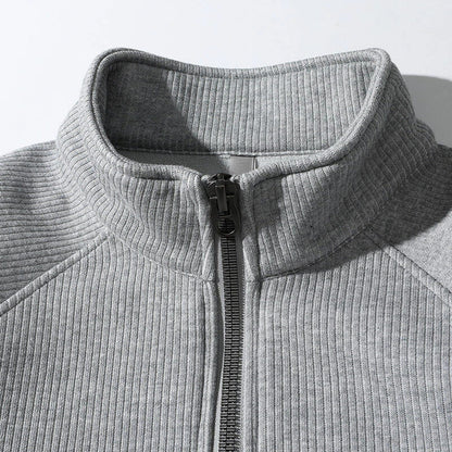 Men’s Half-Zip Sweatshirt – Ribbed Knit – Relaxed Fit – Stand Collar – Raglan Sleeve