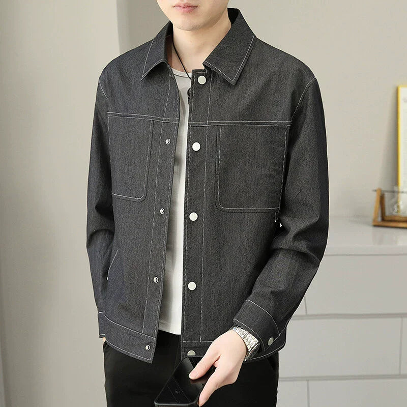 Men’s Casual Jacket – Relaxed Fit – Boxy Silhouette – Contrast Stitching – Button Front