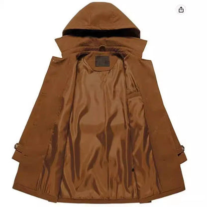 Women’s Coat – Double-Breasted Wool – Tailored Fit – Belted Waist – Hooded – Mid-Thigh Length