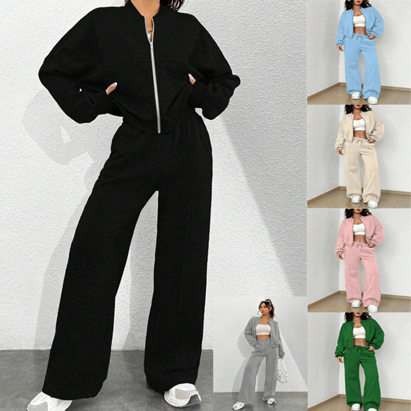 Women’s Bomber Jacket & Jogger Set– Relaxed Fit – Soft Fleece-Like Fabric – Zip Front Casual Layer