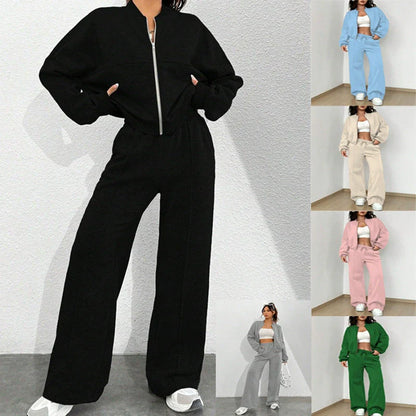 Women’s Bomber Jacket & Jogger Set– Relaxed Fit – Soft Fleece-Like Fabric – Zip Front Casual Layer