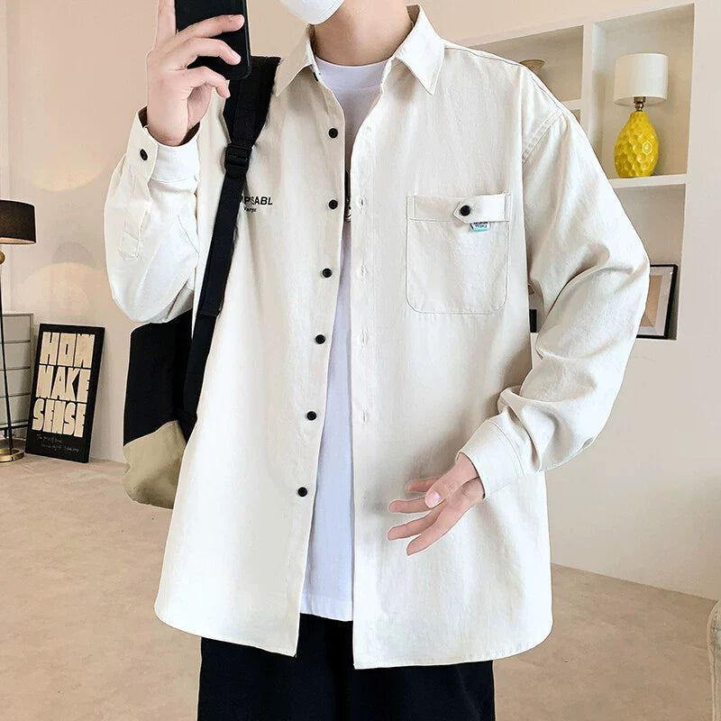 Men’s Shirt Jacket – Relaxed Oversized Fit – Cotton Blend – Button Front – Long Sleeve