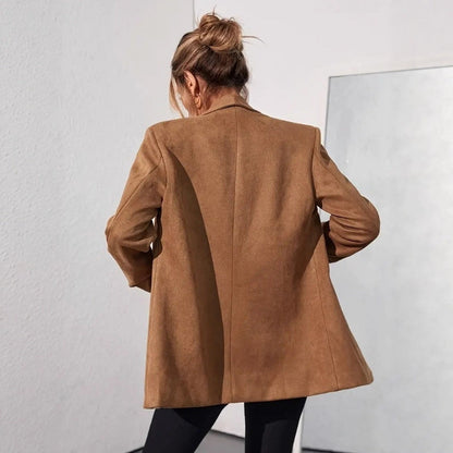 Women’s Blazer – Relaxed Oversized Fit – Longline Open Front – Shawl Lapel Structured Shoulders