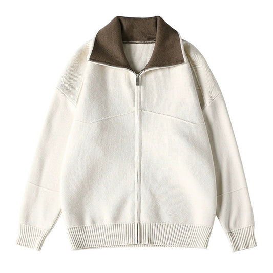Men’s Knitted Jacket – Relaxed Fit – Ribbed Texture – Full Zip – Stand-Up Collar