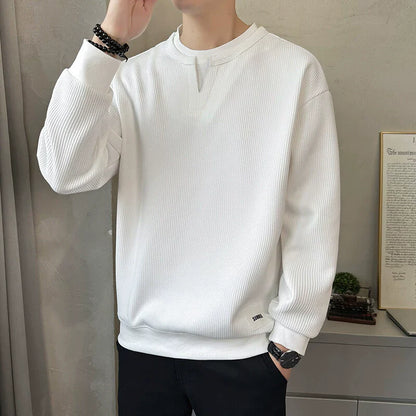 Men’s Sweatshirt – Relaxed Fit – Waffle Knit – Layered V-Notch Collar – Ribbed Trim
