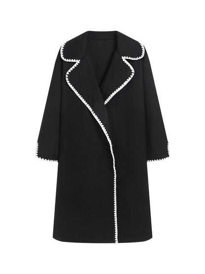 Women’s Windbreaker Jacket – Oversized Fit – Wool Feel – Lapel – Shell Embroidery