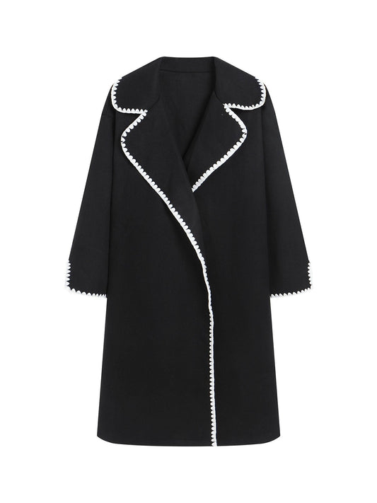 Women’s Windbreaker Jacket – Oversized Fit – Wool Feel – Lapel – Shell Embroidery