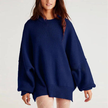 Women’s Pullover Knit Sweater – Oversized Fit – Textured Finish – Side Slits – Crew Neck
