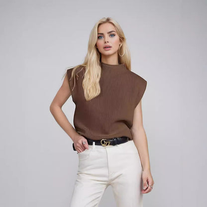 Women’s Turtleneck Sweater – Sleeveless – Wool Blend – Relaxed Fit – Ribbed Knit