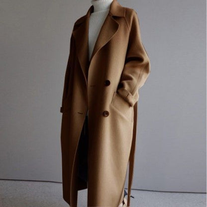 Women’s Wool Overcoat – Oversized Fit – Mid-Length – Double Breasted with Belt