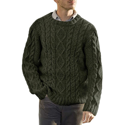 Men’s Sweater – Oversized Fit – Chunky Wool Knit – Cable Pattern – Long Sleeve Pullover