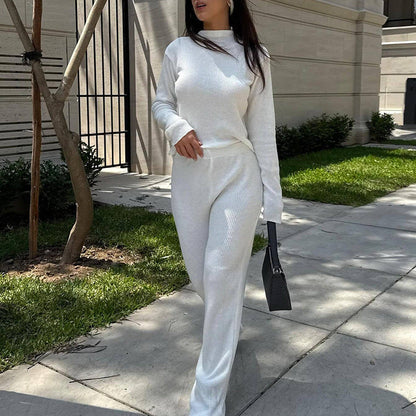 Women’s Lounge Set – Waffle Knit – Relaxed Fit – Mock Neck – Wide Leg Pants