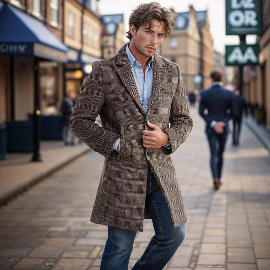 Men’s Overcoat – Wool Blend – Regular Fit – Mid-Length – Notched Lapel – Quilted Lining
