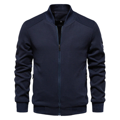 Men’s Bomber Jacket – Slim Fit – Textured Fabric – Zippered Pockets – Ribbed Trim