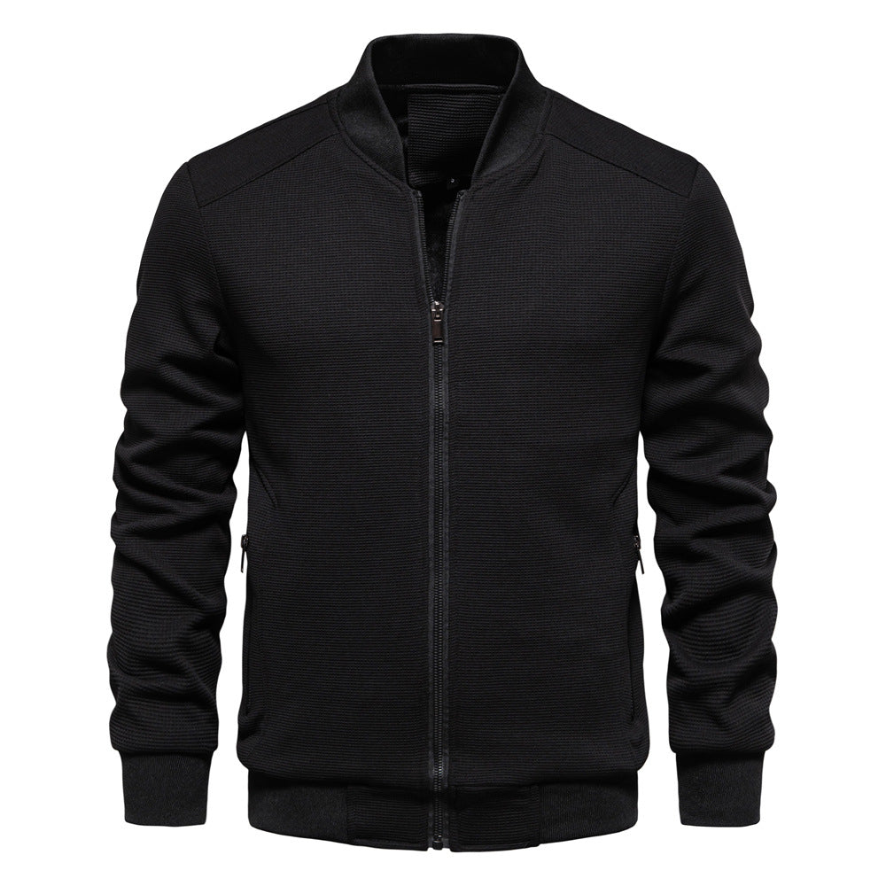 Men’s Bomber Jacket – Slim Fit – Textured Fabric – Zippered Pockets – Ribbed Trim