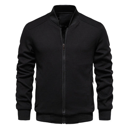 Men’s Bomber Jacket – Slim Fit – Textured Fabric – Zippered Pockets – Ribbed Trim