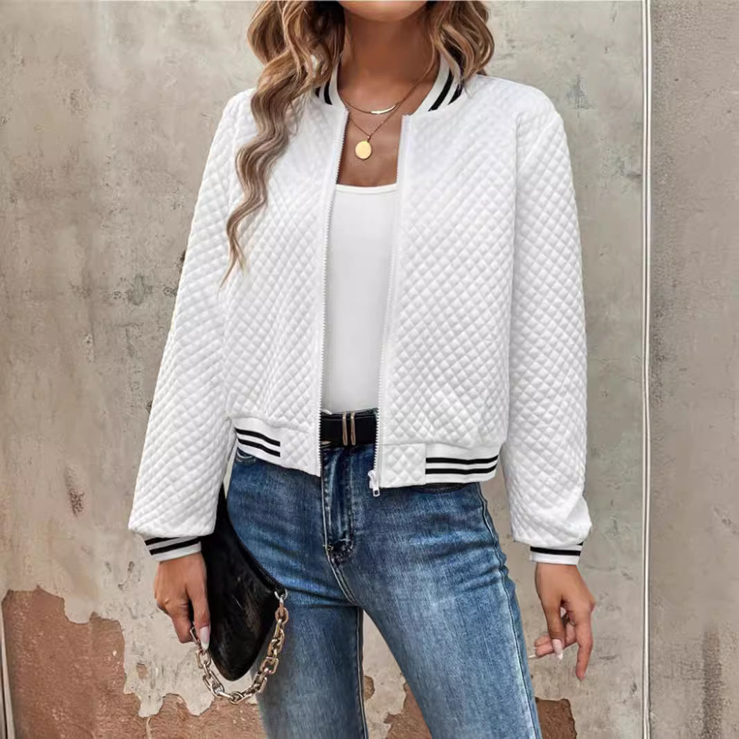 Women’s Bomber Jacket – Quilted Padded Design – Relaxed Fit – Ribbed Trim – Zipper Closure