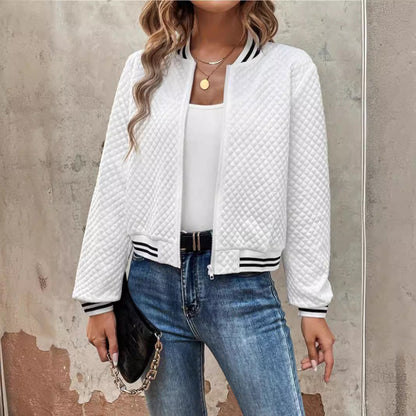 Women’s Bomber Jacket – Quilted Padded Design – Relaxed Fit – Ribbed Trim – Zipper Closure