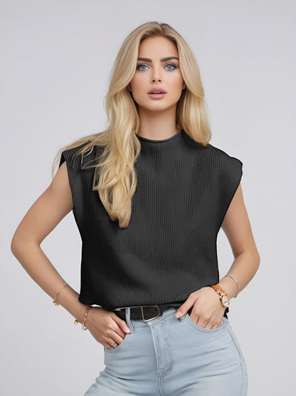 Women’s Turtleneck Sweater – Sleeveless – Wool Blend – Relaxed Fit – Ribbed Knit