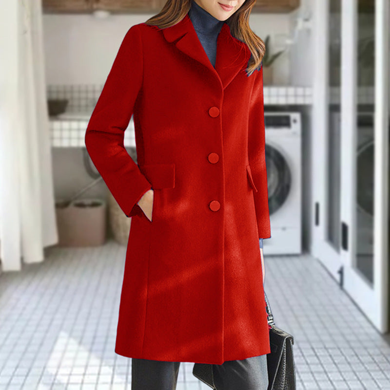 Women’s Trench Coat – Tailored Fit – Wool Blend – Notched Lapel – Knee Length – Button Front