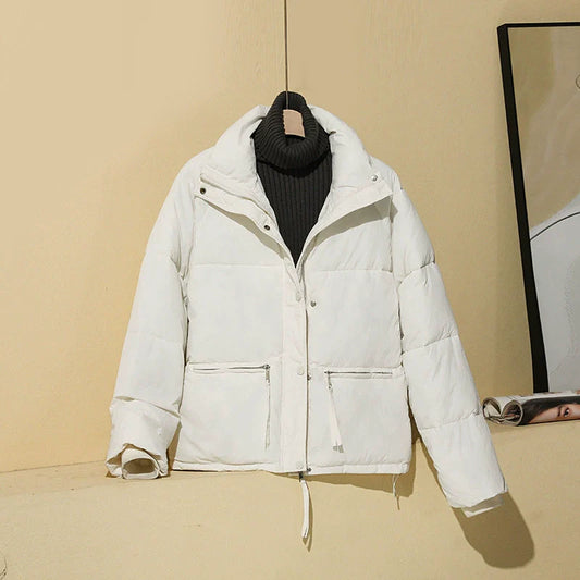 Women’s Puffer Coat – Quilted Insulated – Boxy Fit – Cropped Length – Stand Collar