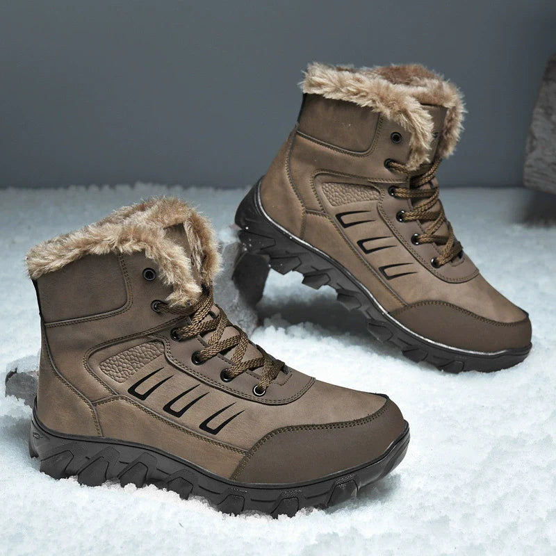 Men's High-Top Boots – Faux Fur Collar – Rugged Sole – Lace-Up Supportive Fit
