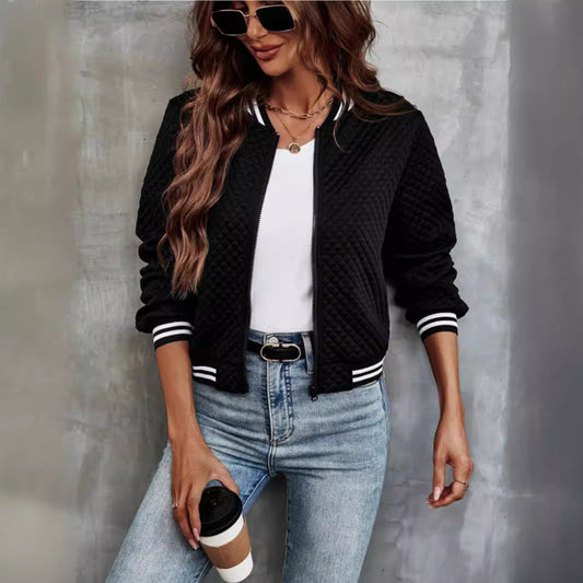 Women’s Bomber Jacket – Quilted Padded Design – Relaxed Fit – Ribbed Trim – Zipper Closure