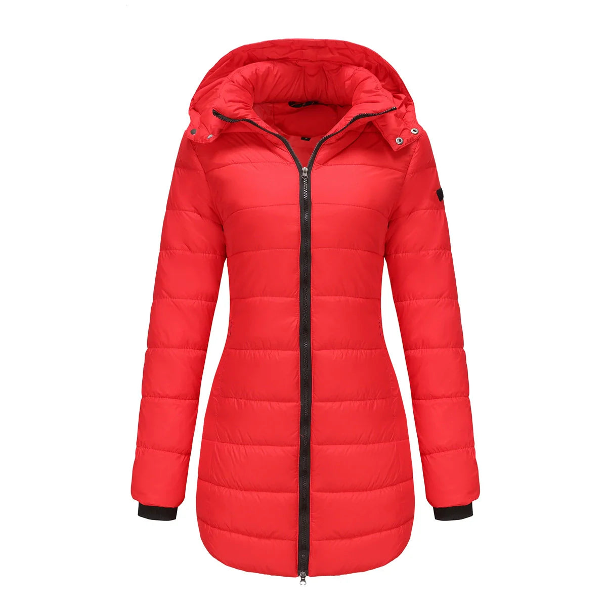 Women’s Puffer Jacket – Quilted Insulation – Detachable Hood – Mid-Length Fit