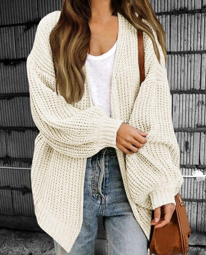 Women’s Knitted Cardigan – Chunky Wool Blend – Oversized Fit – Open Front Layer
