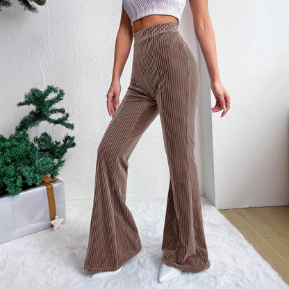 Women’s Flared Pants – High Waist Pull-On Fit – Ribbed Texture – Wide Leg Full Length