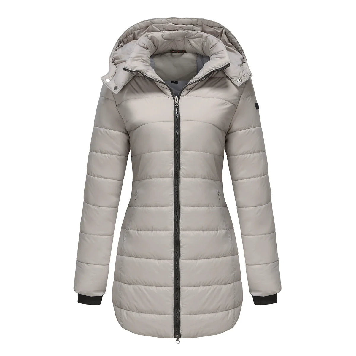Women’s Puffer Jacket – Quilted Insulation – Detachable Hood – Mid-Length Fit