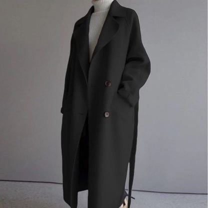 Women’s Wool Overcoat – Oversized Fit – Mid-Length – Double Breasted with Belt