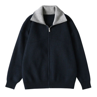 Men’s Knitted Jacket – Relaxed Fit – Ribbed Texture – Full Zip – Stand-Up Collar