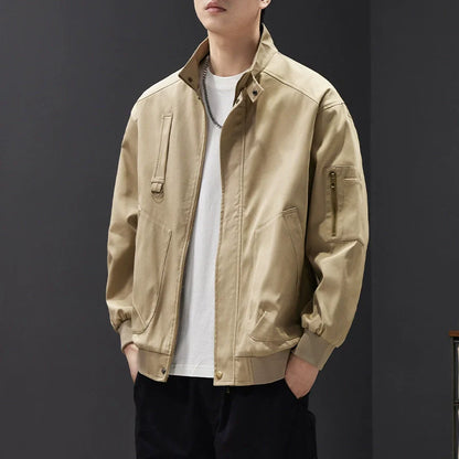 Men’s Bomber Jacket – Relaxed Fit – Cotton Blend – Stand Collar – Utility Pockets