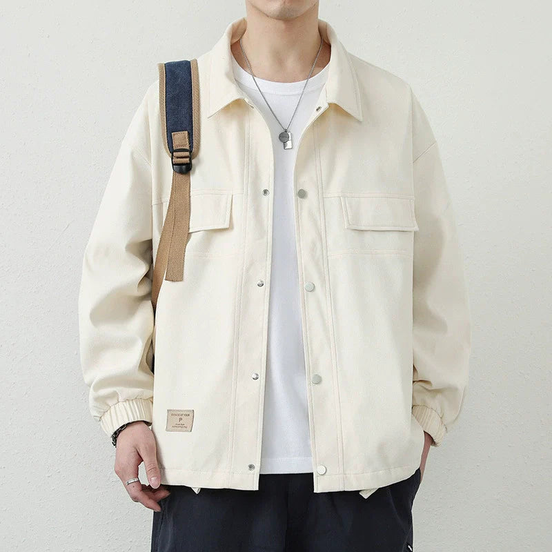 Men’s Jacket – Relaxed Fit – Cotton Blend – Point Collar – Snap Closure – Drawstring Hem
