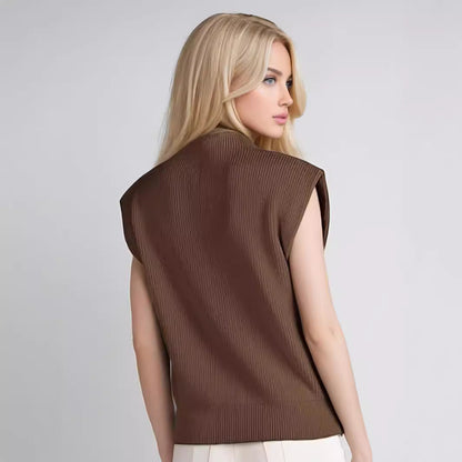 Women’s Turtleneck Sweater – Sleeveless – Wool Blend – Relaxed Fit – Ribbed Knit