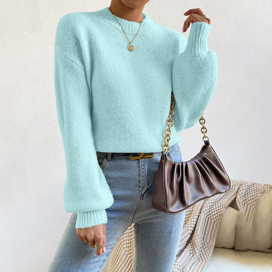 Women’s Knit Sweater – Relaxed Fit – Soft Texture – Crew Neck – Ribbed Cuffs