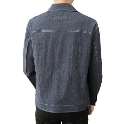 Men’s Casual Jacket – Relaxed Fit – Boxy Silhouette – Contrast Stitching – Button Front