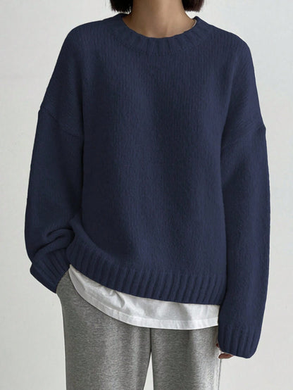 Women’s Pullover Sweater – Oversized Fit – Wool Knit – Crew Neck – Ribbed Trim