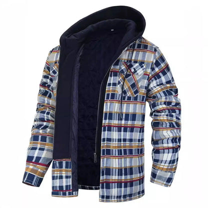 Men’s Jacket – Plaid Pattern – Quilted Sherpa Lining – Hooded – Regular Fit Casual
