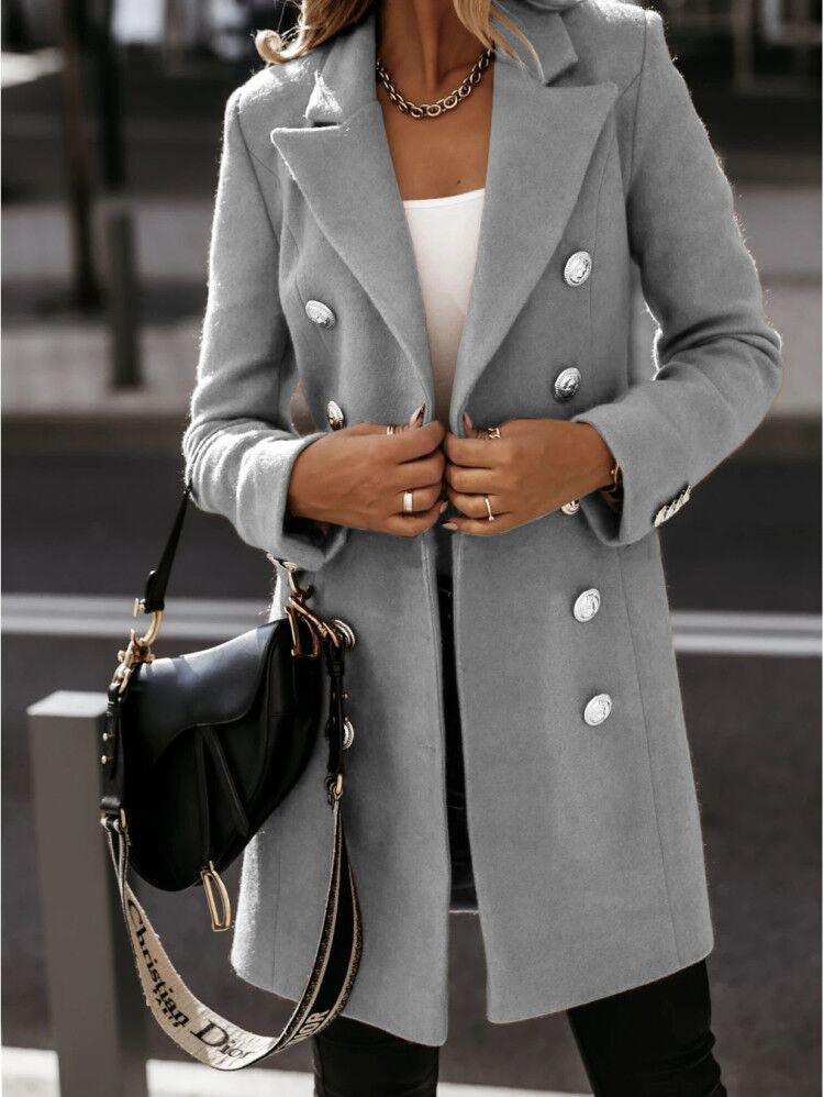 Women’s Blazer Coat – Tailored Fit – Wool Feel – Double-Breasted – Suit Collar