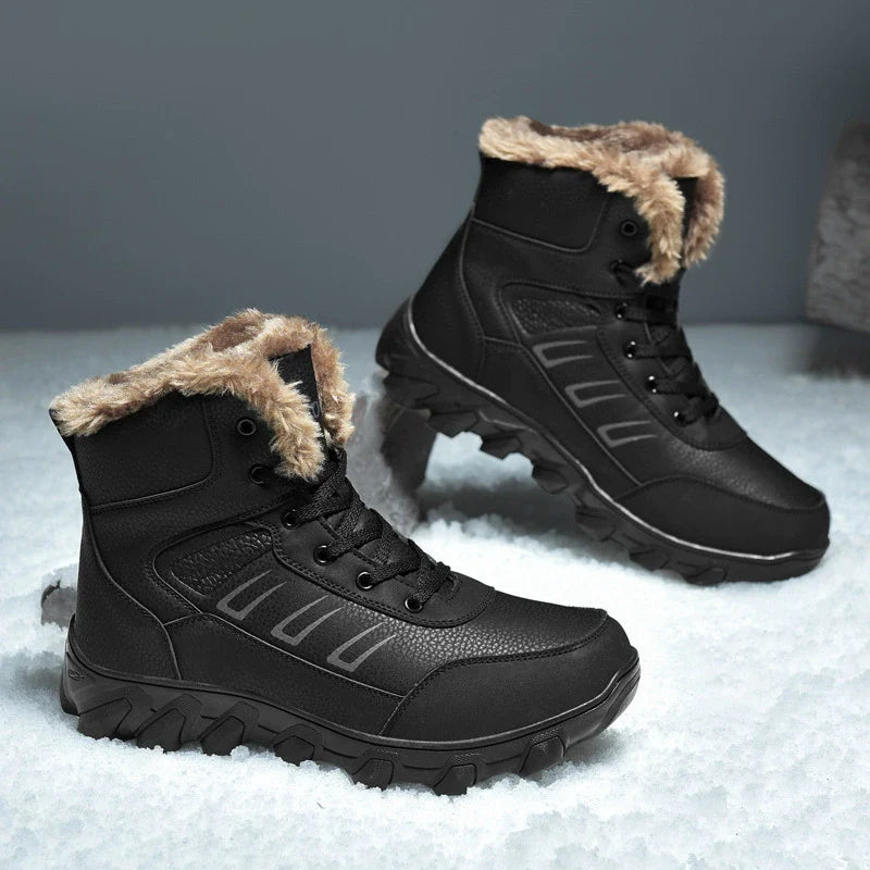 Men's High-Top Boots – Faux Fur Collar – Rugged Sole – Lace-Up Supportive Fit