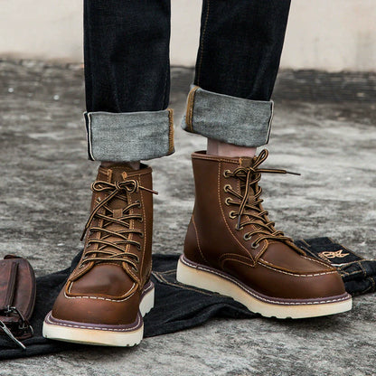 Men’s Ankle Boots – Leather – Lace-Up – Moc-Toe – Padded Collar – Durable Sole