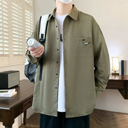 Men’s Shirt Jacket – Relaxed Oversized Fit – Cotton Blend – Button Front – Long Sleeve