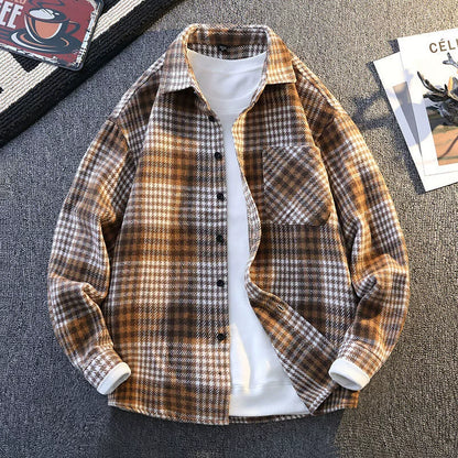 Men’s Long Sleeve Shirt – Relaxed Fit – Flannel Texture – Button Front Plaid Layering
