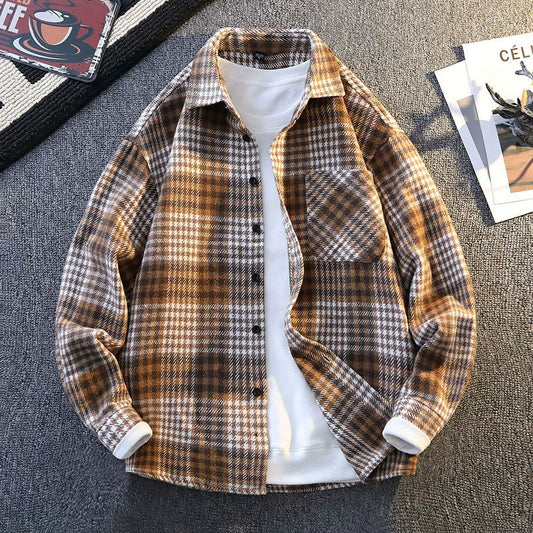 Men’s Long Sleeve Shirt – Relaxed Fit – Flannel Texture – Button Front Plaid Layering