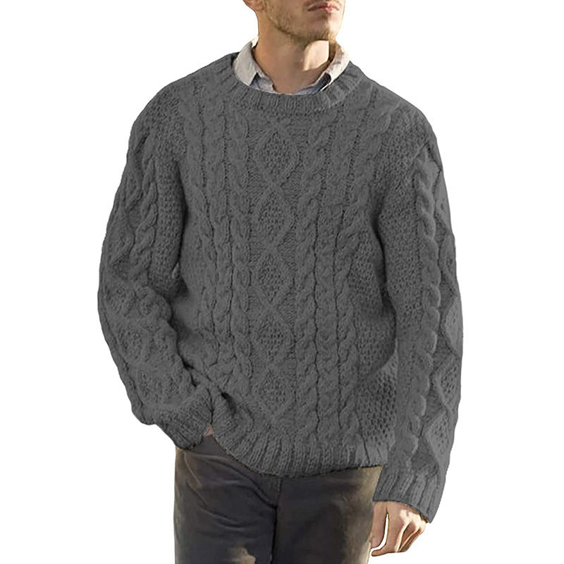 Men’s Sweater – Oversized Fit – Chunky Wool Knit – Cable Pattern – Long Sleeve Pullover